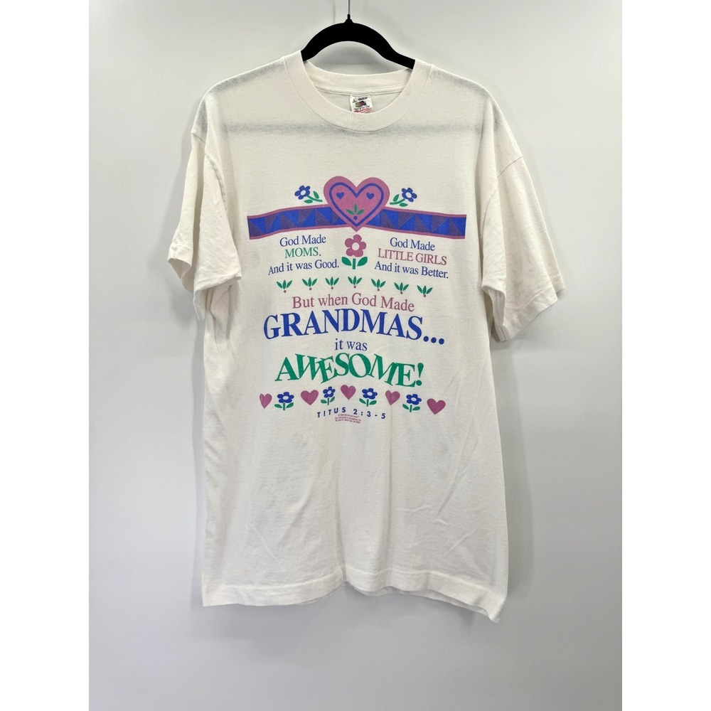 VTG 90s Grandmas Tee Shirt Top Large Cotton Graphic Gift Christian Cottage 1994